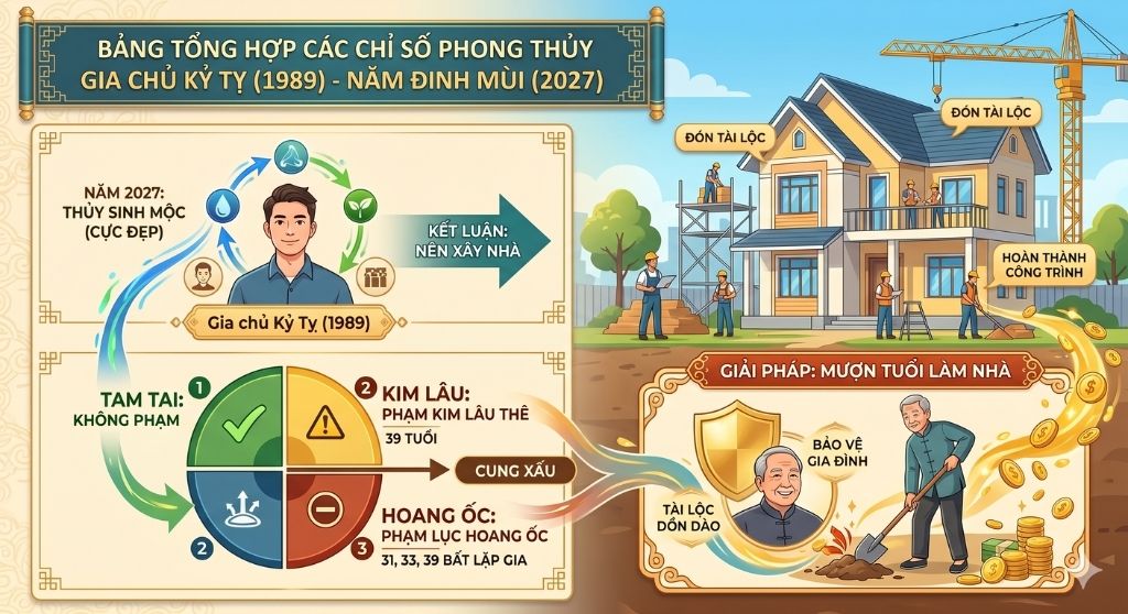 2027 gia chủ tuổi Kỷ Tỵ nên mượn tuổi để làm nhà