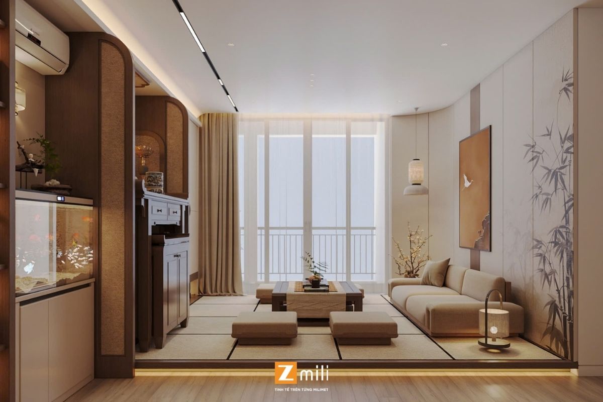Mẫu cải tạo căn hộ 2 ngủ với phong cách Japandi đơn giản, gọn gàng