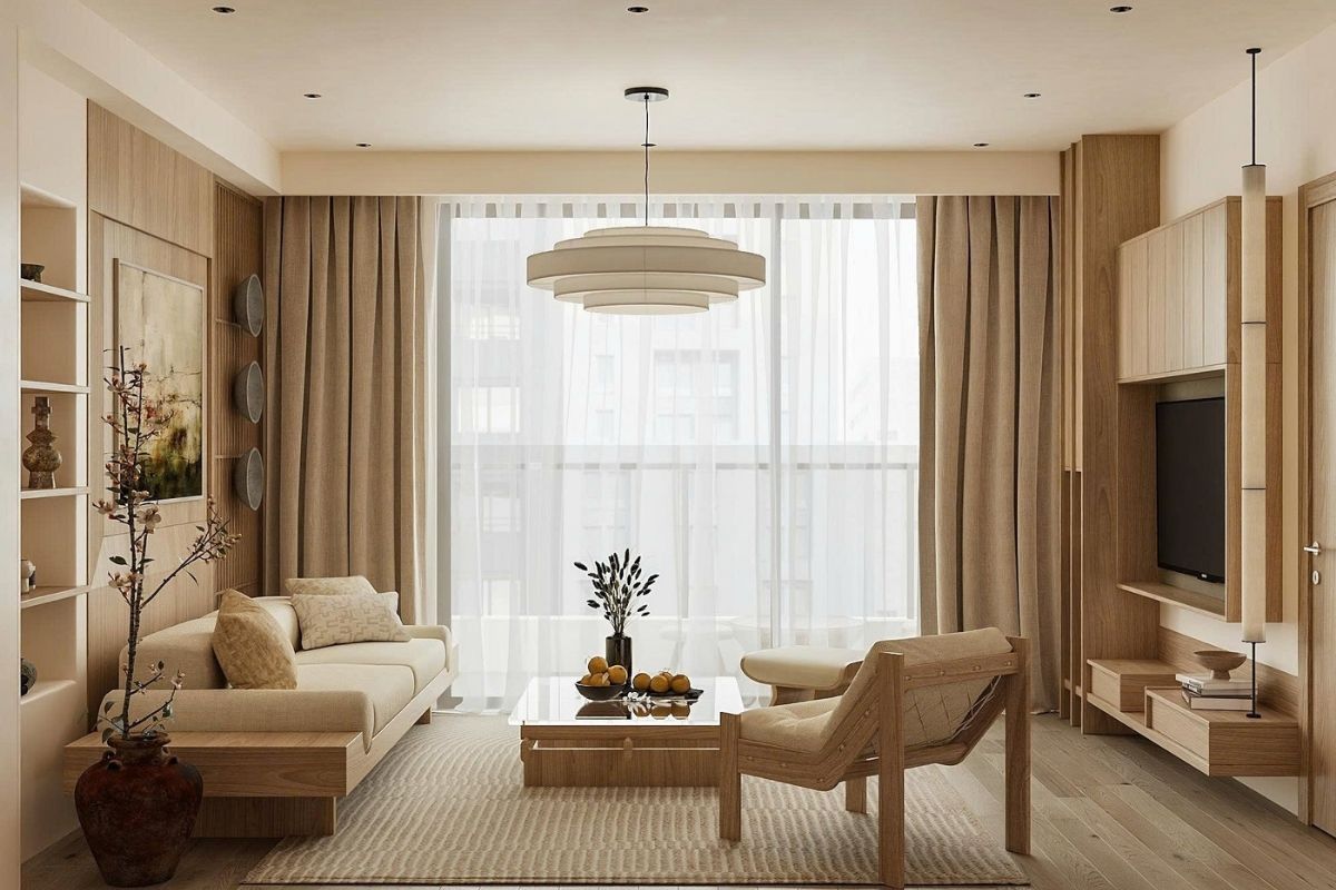 Việc sự dụng vật liệu tự nhiên giúp không gian căn hộ Lumi hanoi đem lại cảm giác thư giãn và bình yên