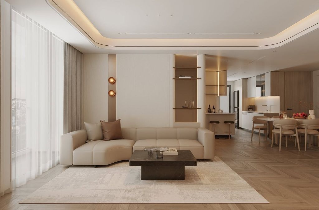 Không gian khách phong cách Minimalist Luxury đơn giản, tinh tế