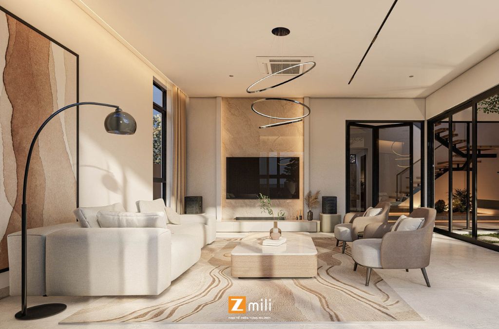 Mẫu cải tạo phòng khách nhà cấp 4 phong cách hiện đại, sang trọng